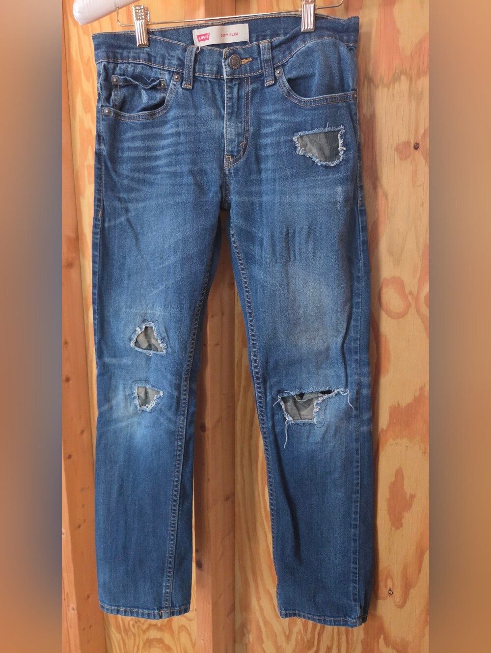 Levi’s 511 Slim Fit Distressed Jeans Boys 16 Reg Camo Denim Patched W25 L28